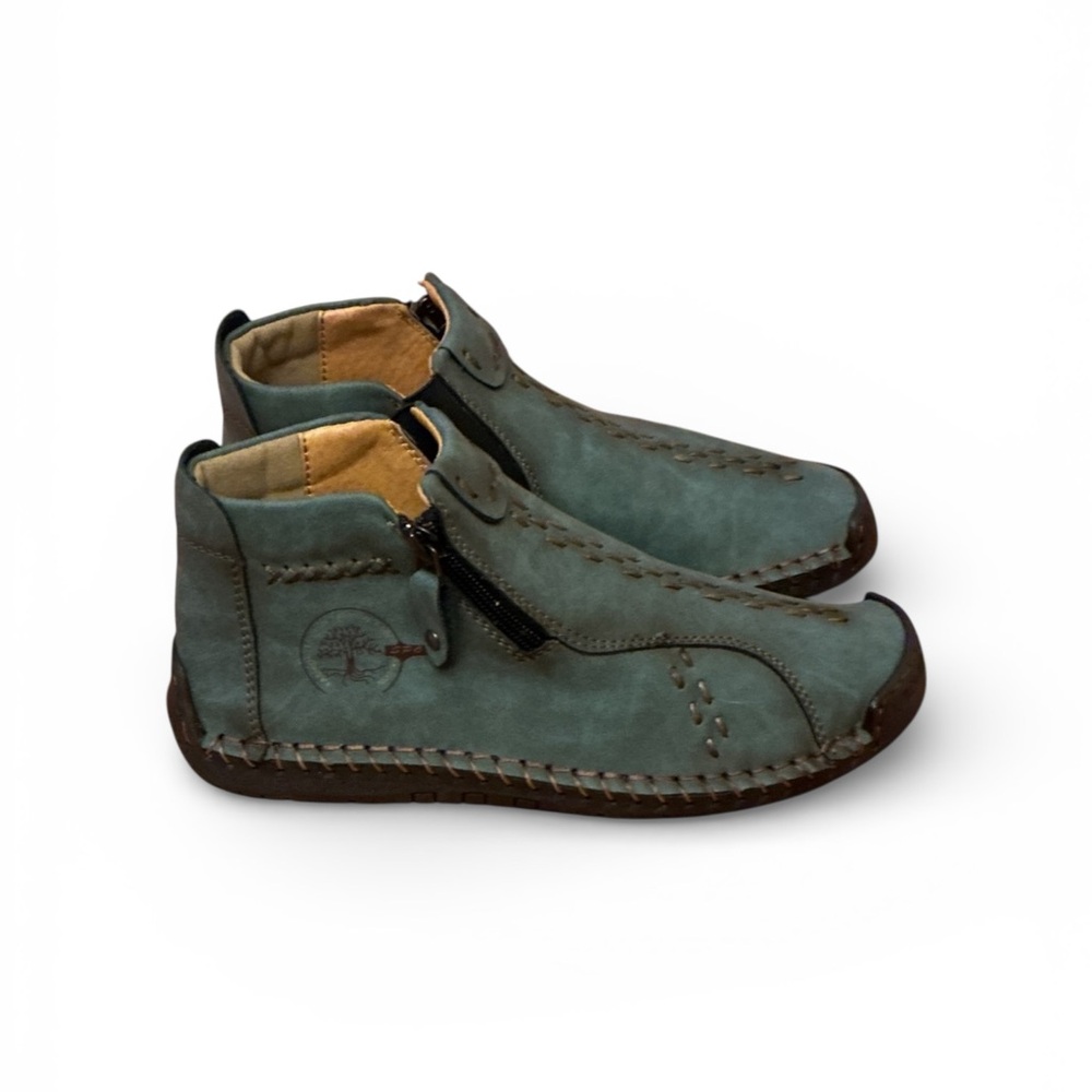 Women’s Green Walking Ankle Shoes | Zip Closure |Soft Sole |Stitch Detail| NWOB